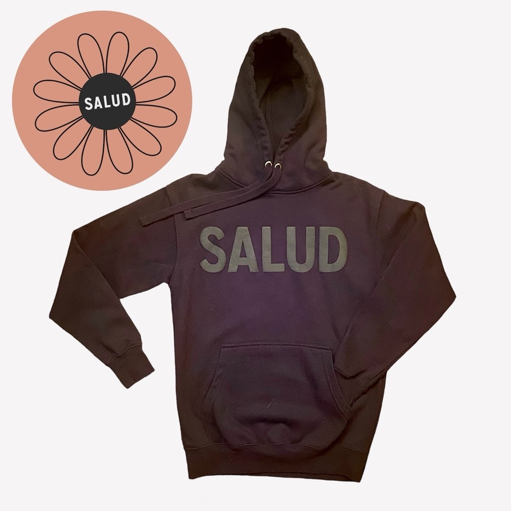 NWOT SALUD BLACK COTTON PULLOVER HOODIE SIZE S